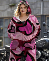 Love Y2K Printed Large Size Long Sleeve Zipper Hoodie Set